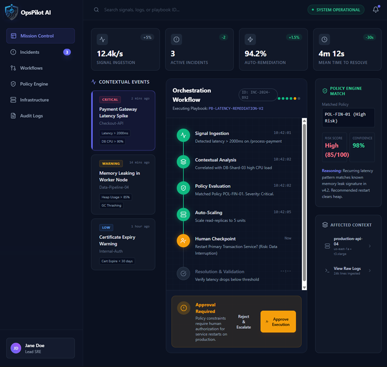 OpsPilot AI operational dashboard